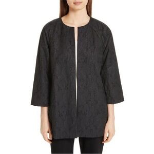 Eileen Fisher Metallic Jacquard Collarless Jacket, Black, XS